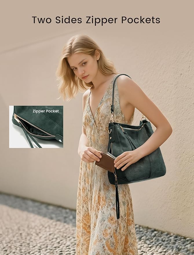 Realer Hobo Crossbody Bags for Women Designer Faux Leather Hobo Handbags Retro Large Size Shoulder Bag Bucket Purse