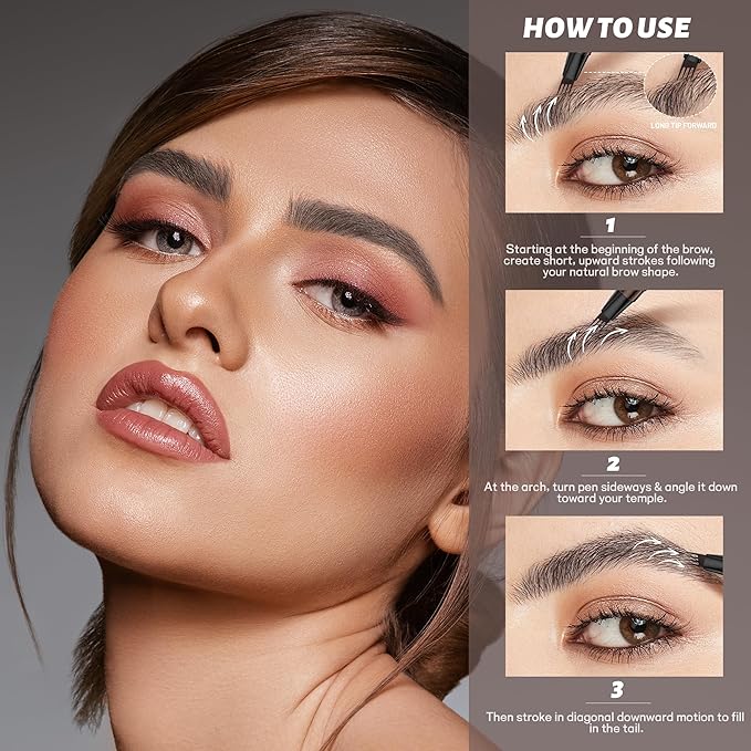 2 Pack 4-Tip Microblading Eyebrow Pen with 2 Brow Brushes, Waterproof Vegan Formula Eyebrow Pencils for Women to Effortlessly Create Natural Hair-Like Strokes, All-Day Wear (Blonde)