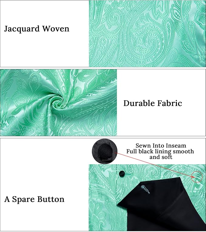 DiBanGu Mens Paisley Suit Vest Silk Jacquard Waistcoat and Necktie Set Formal Shawl Collar Dress Vest 7PCS for Wedding Party