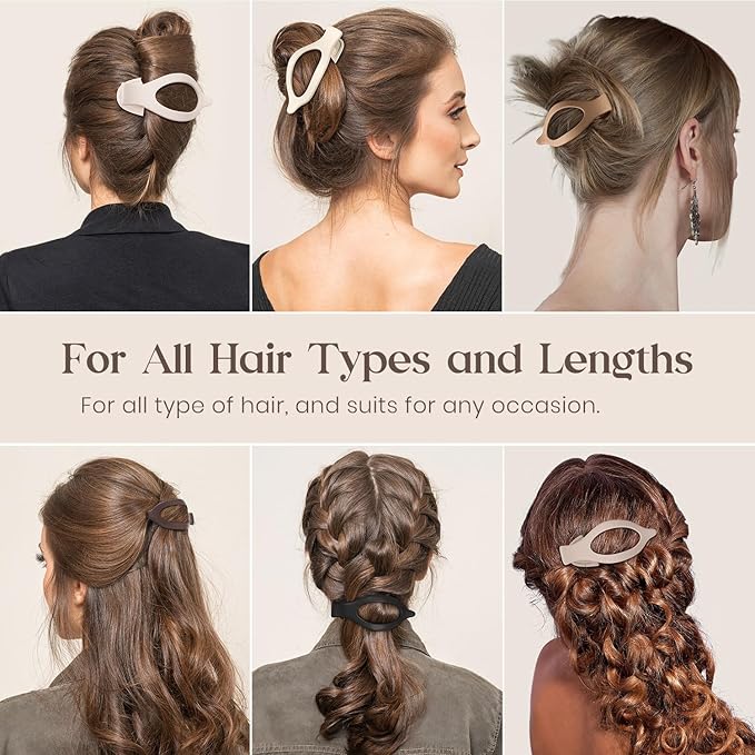 6 PCS Large Flat Hair Clips for Women Girls, French Concord Lay Down Claw Clips for Thick Thin Hair, Comfortable Curved Flat Clips, Matte Non-slip Strong Hold Hair Accessories, Brown