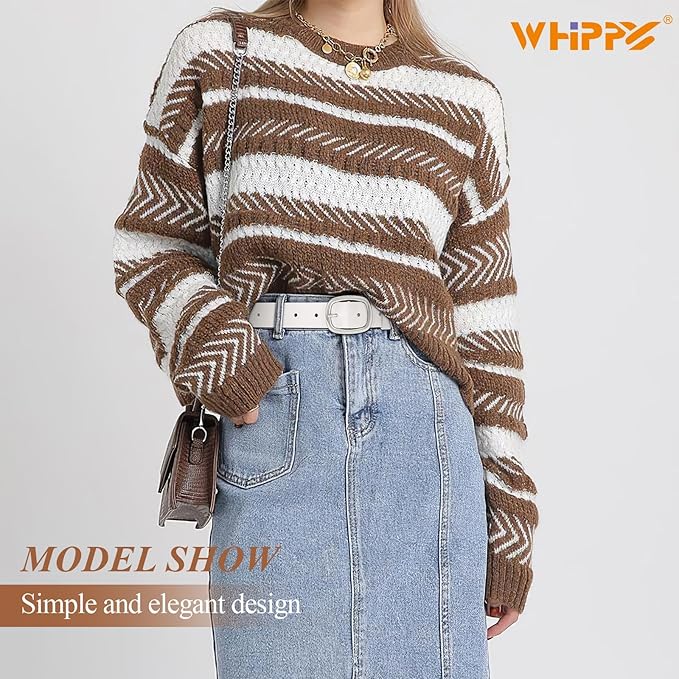 WHIPPY Women Leather Belt Casual Fashion Gold Buckle Leather Waist Belt for Jeans Pants Dresses Chic Ladies Belt