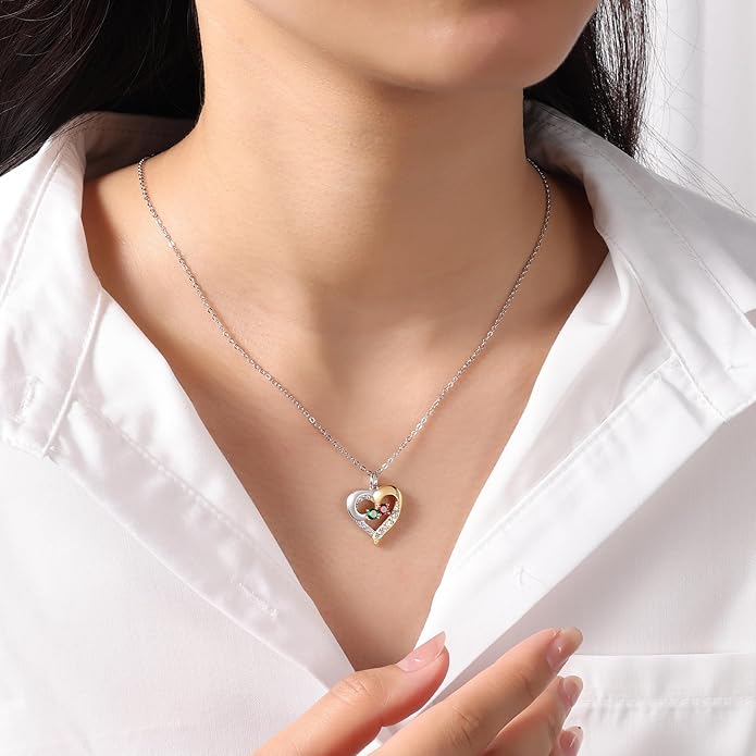 GLAMCARAT Personalized mothers necklace with birthstones names sterling silver jewelry for women customized engraved necklace