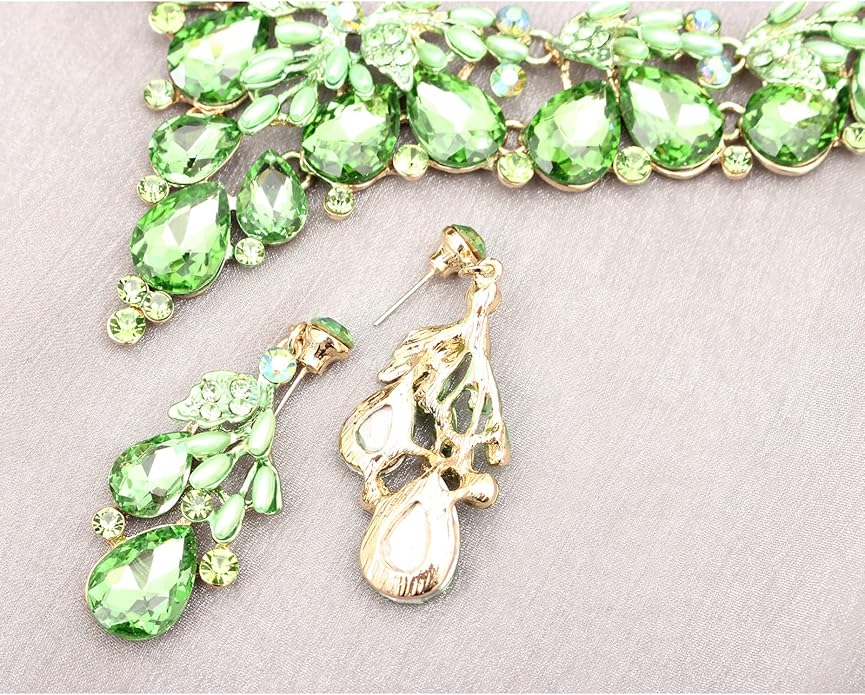 Jewelry Set for Women, Statement Necklace Dangle Earrings Bracelet Ring, White/KC Gold Plated Jewelry Set with Rhinestone Pearl Crystal Wedding Party Jewelry for Bridal Bridesmaid