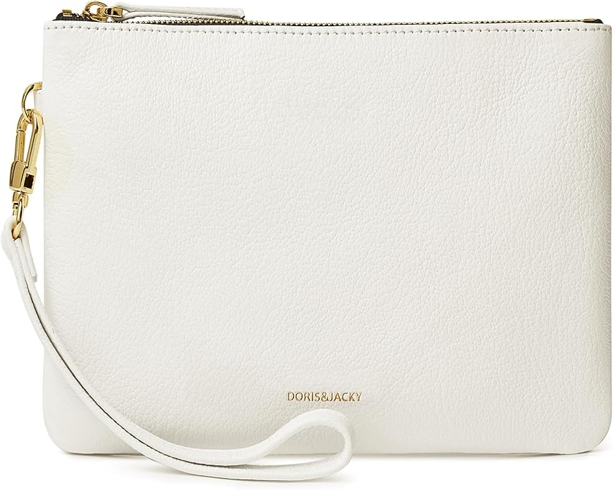 DORIS&JACKY Lambskin Leather Wristlet Clutch Purse for Women Soft Designer Slim Cell Phone Pouch Bag with Detachable Strap