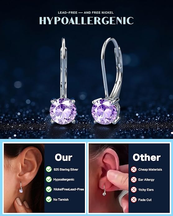 Moissanite Earrings,1.0ct-2.0ct D Color Brilliant Round Cut Earring 18K White Gold Plated Sterling Silver Dangle Earrings Moissanite Leverback Drop Earring s