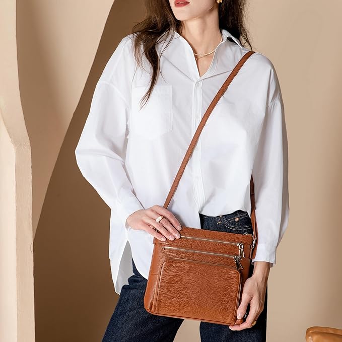 befen Genuine Leather Crossbody Bags for Women, Medium Anti-Theft Shoulder Purse with Built in RFID Wallet for Travel