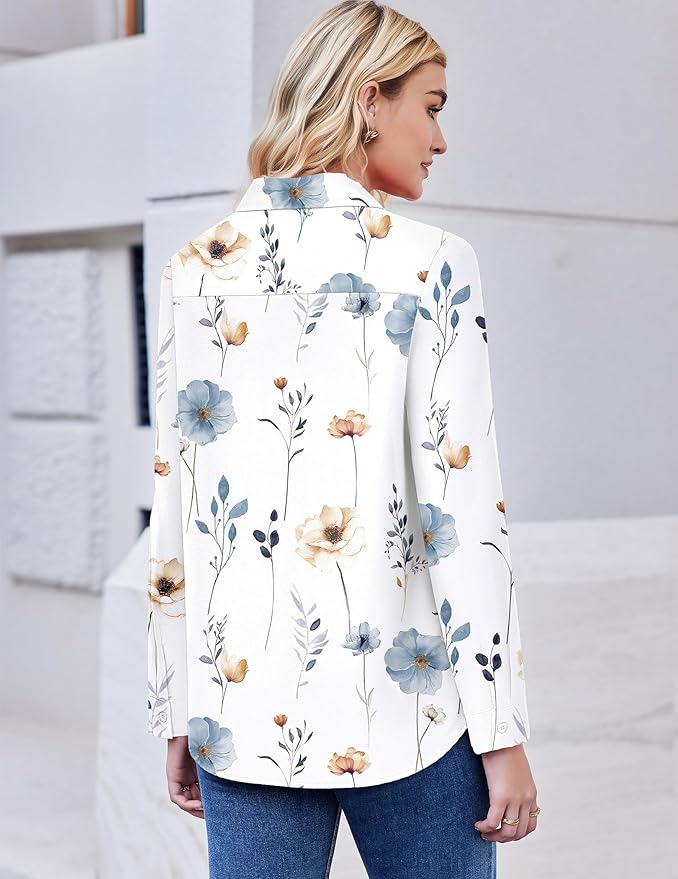 ZEAGOO Button Down Shirt for Women Long Sleeve Blouses Floral Printed Tops Business Casual Work Outfits S-XXL