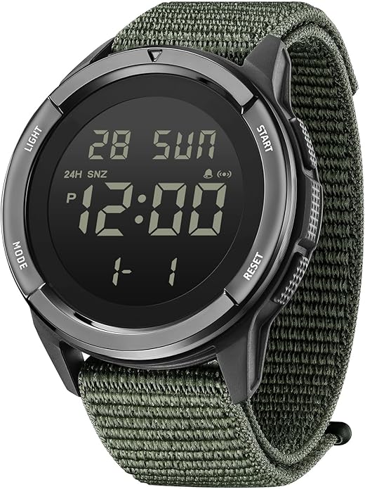 Digital Watch Military Watches for Men Black Tactical Sports Waterproof Men's Women's Wrist Watch with LED Backlight Nylon Band Stopwatch,Green