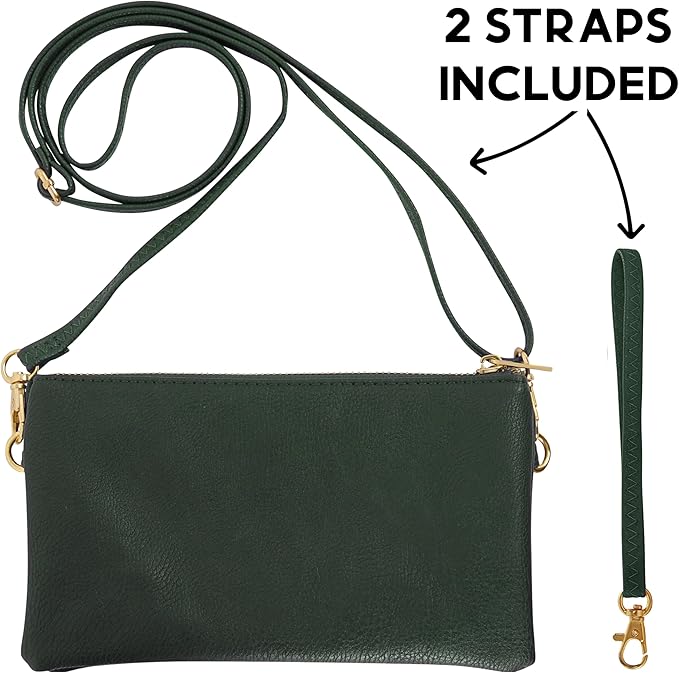 Vegan Leather Wristlet Purse for Women - Small Clutch Purse with Shoulder and Wrist Straps