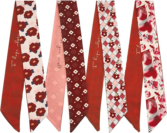 4 Pack Purse Scarf Handbags Skinny Twill Hair Scarves Narrow Neck Scarf Band Women Fashion Accessories Bag Charms