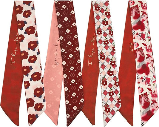 4 Pack Purse Scarf Handbags Skinny Twill Hair Scarves Narrow Neck Scarf Band Women Fashion Accessories Bag Charms