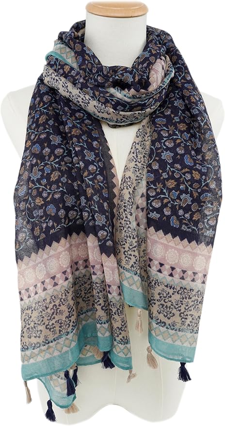 YOUR SMILE Large Boho Scarf for Women Lightweight Floral Printed Scarves Fall Winter Fashion Fringed Shawl wraps