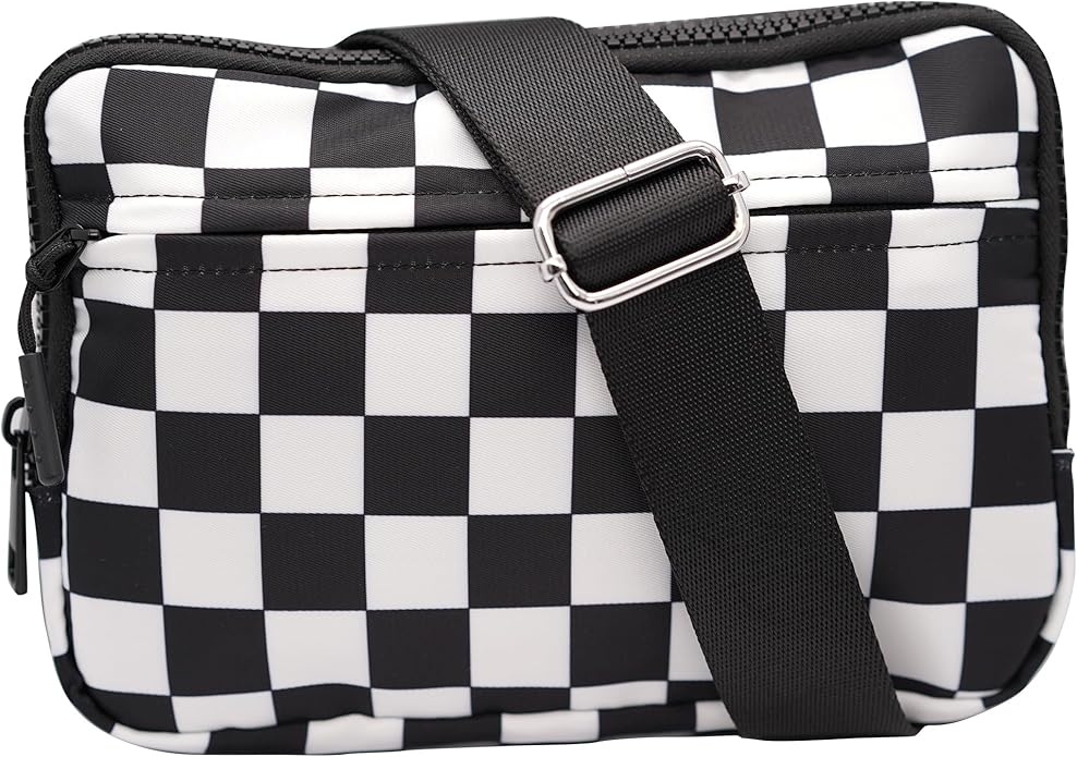 Wristlet Wallets for Women Checkered Nylon Quilted Wallet Travel Crossbody Bags with 4 Zippers Coin Card Phone Holder
