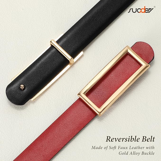 SUOSDEY Women Reversible Leather Belts for Jeans Pants Dresses Ladies Fashion Belts with Gold Buckle, 0.9" Width