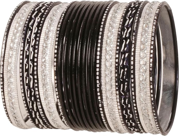 Touchstone Indian Metal Bangles for Women Gold Alloy Bracelets desi 2 Dozen Bangle Collection Bollywood Women's Jewelry Set Multi Stacking Wide Chunky Textured Golden Set of 24 in Gold or White Tone