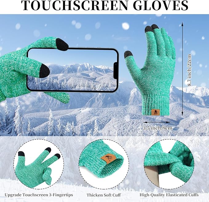 Winter Warm Beanie Hat Touchscreen Gloves Long Scarf Set for Women with Headband, Knit Cap Scarves with Tassel for Women