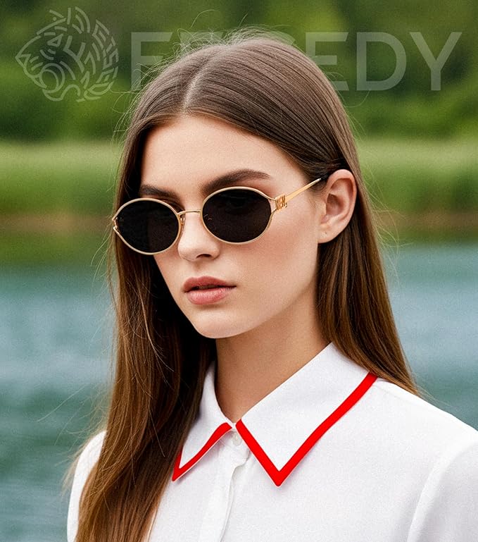 FEISEDY Retro Oval Small Sunglasses for Women Men 90s Trendy Classic Y2K Frame Round Shades UV400 Protection B9164