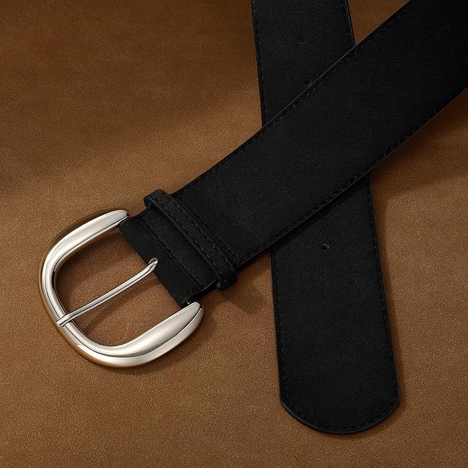 SANSTHS Women Wide Suede Belt for Dresses Jeans Fashion Thick Leather Waist Belts Ladies Chunky Belts