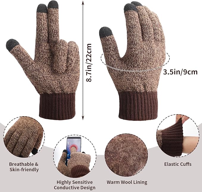 SATINIOR 6 Pcs Winter Hat Scarf Socks Touch Screen Gloves Sets Women Men Fleece Lined Knit Beanies Winter Gifts