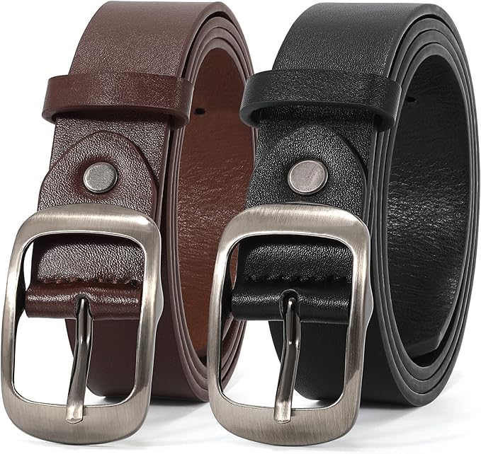 XZQTIVE 2 Pack Women Plus Size Leather Belts Fashion Cowhide Waist Belt with Solid Pin Buckle for Jeans Pants Dress