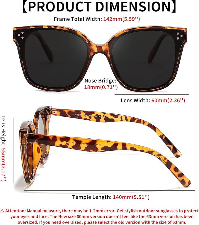 FEISEDY Oversized Polarized Sunglasses - UV400 Protection, Square Fashion Sun Glasses for Outdoor & Daily B2600
