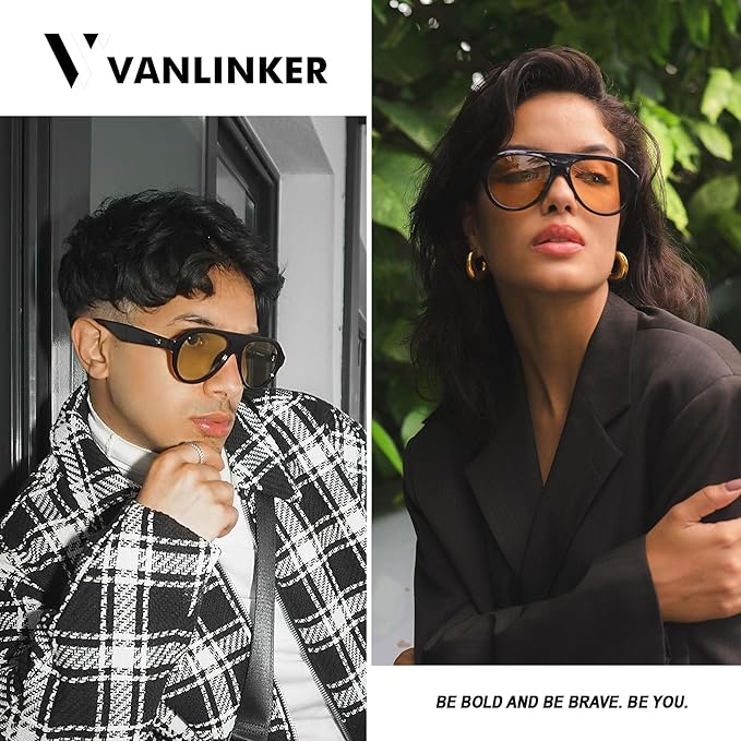 VANLINKER Retro Aviator Polarized Sunglasses for Men Women Trendy 70s Vintage Plastic Frame Sun Glasses VL9750