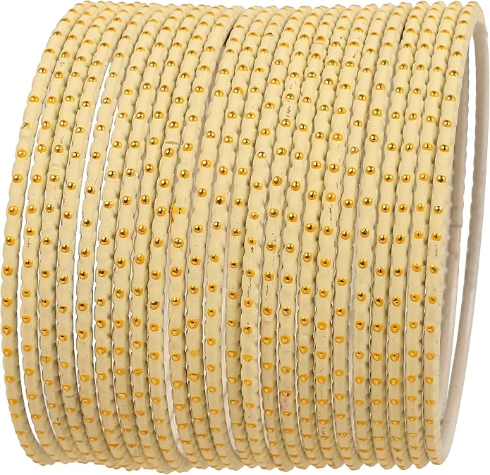 Touchstone Indian Bollywood Trending Fashion Handcrafted Beautifully Trimmed Edges Textured Golden Dots Designer Jewelry Bangle Bracelets. Set of 24 for Women.