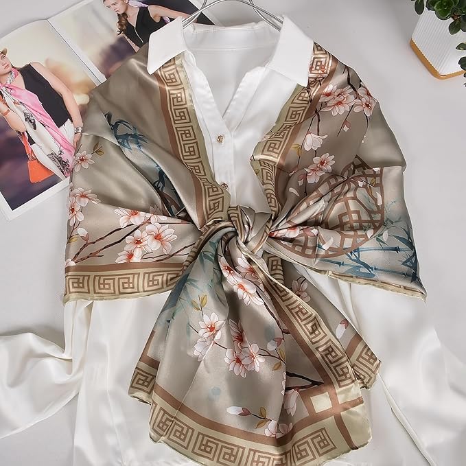 100% Mulberry Silk Scarf for Women Neck Oblong Headscarves Long Floral Print Lightweight Silk Wraps Shawls 67"*20"