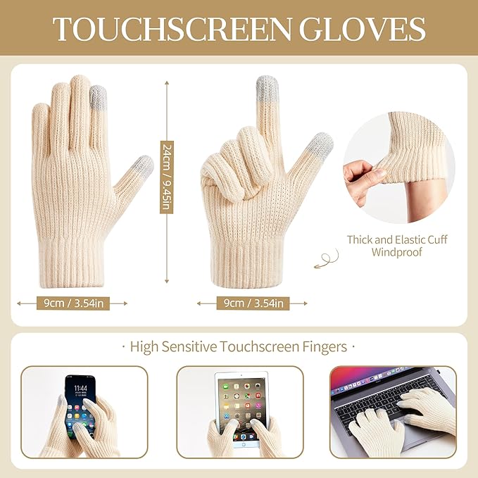 Coolprince Womens Long Scarf Gloves and Hat Set Cold Weather Hat Scarf Glove Set for Women Winter Beanie Hats with Pom Pom
