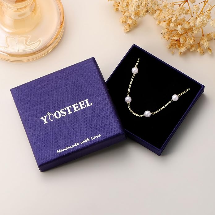 Yoosteel Pearl Necklace for Women - 14K Gold Plated Pearl Pendant Necklaces Minimalist Women Pearls Layered Necklace Dainty Trendy Bridal Bridesmaid Wedding Gifts for Her