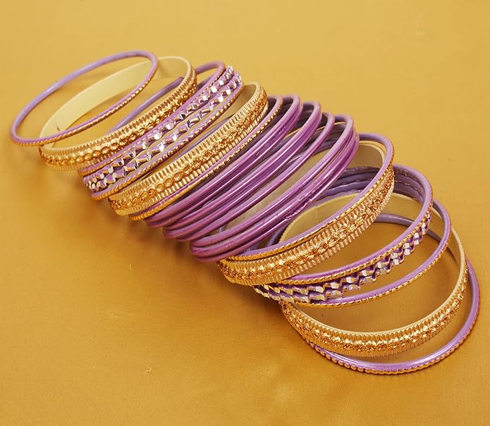 Touchstone Indian Metal Bangles for Women Gold Alloy Bracelets desi 2 Dozen Bangle Collection Bollywood Women's Jewelry Set Multi Stacking Wide Chunky Textured Golden Set of 24 in Gold or White Tone