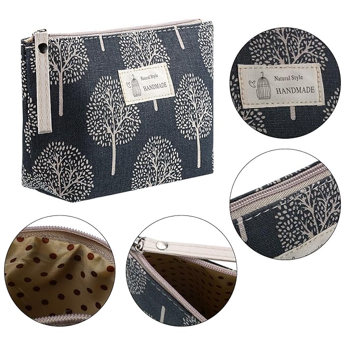Boao 8 Pieces Canvas Cosmetic Bags Printed Small Makeup Bag Multi Function Travel Organizer Pouch Purse with Zipper for Women Fall Vacation Travel Toiletry storage Christmas Birthday Gift, 8 Styles