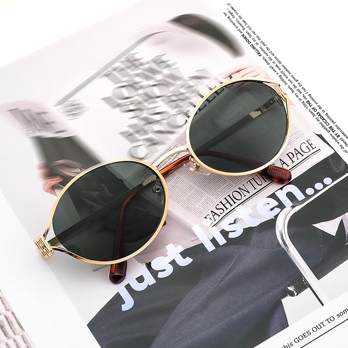 FEISEDY Retro Oval Small Sunglasses for Women Men 90s Trendy Classic Y2K Frame Round Shades UV400 Protection B9164