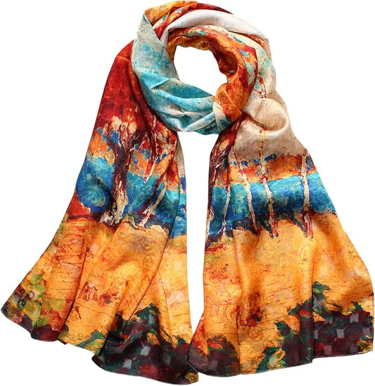 100% Mulberry Silk Scarfs for Women Floral Print Satin Long Scarf for Headscarf Hair Wraps Shawl with Gift Packed