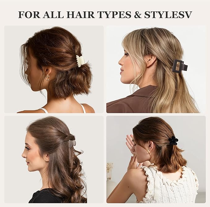 Matte Hair Clips for Women, 12 PCS Small Hair Claw Clips for Thin/Medium Fine Hair 1.6 Inch Banana Claw Clips 4 Style Non-Slip Cute Hair Accessories