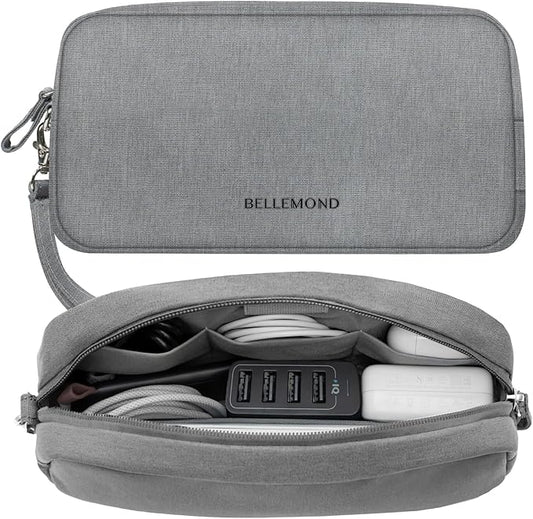 BELLEMOND「Totono+」| Cord Organizer Tech Pouch | Travel Electronics Organizer Case for Cables & Chargers | Hidden AirTag Slot & Cable Pass-Through | Designed in Japan | Charcoal Gray