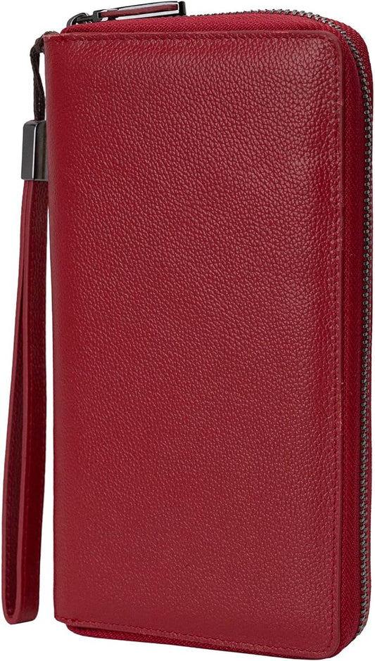 Bveyzi Women RFID Blocking Wallet Leather Zip Around Phone Clutch Large Capacity Ladies Travel Purse Wristlet | RFID Blocking, Zip Around, Large Capacity