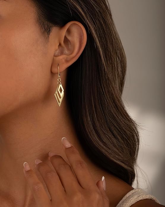 Gold Dangle Earrings for Women, 14K Gold Plated Lightweight Hypoallergenic Teardrop Drop Earrings, Trendy Leverback Minimalist Jewelry for Sensitive Ears Vacation Wear, 7-Styles