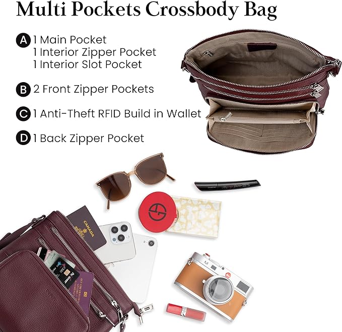 befen Genuine Leather Crossbody Bags for Women, Medium Anti-Theft Shoulder Purse with Built in RFID Wallet for Travel