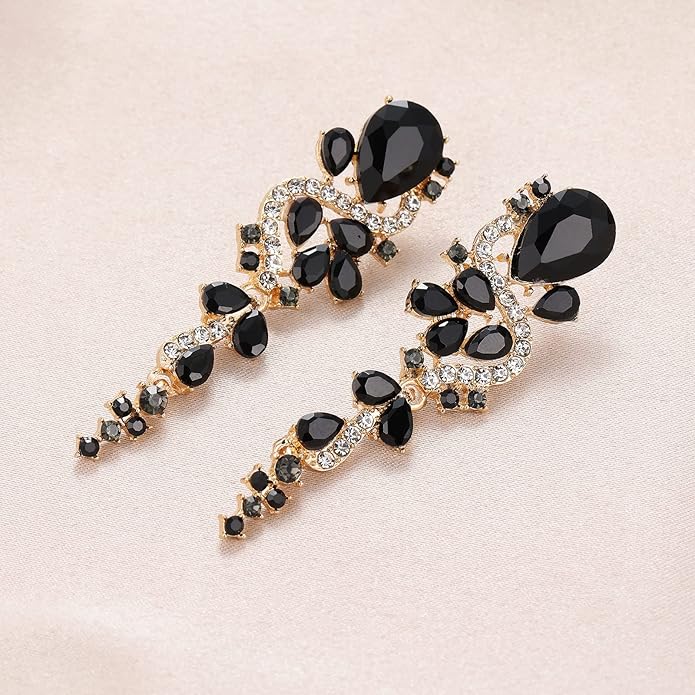 Fashion Rhinestone Statement Drop Dangle Earrings Long Colorful Crystal Bridal Wedding Teardrop Chandelier Earrings for Women Prom Pageant