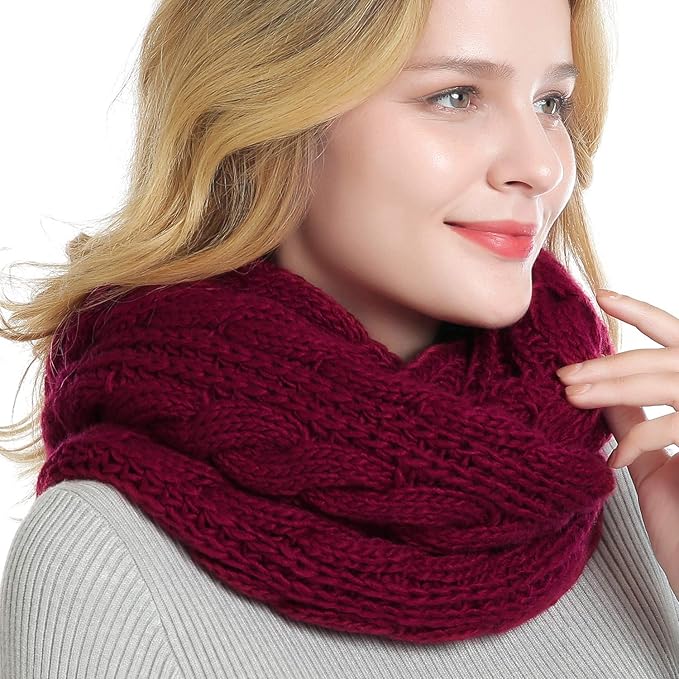 QUEENFUR Winter Women Thick Cable Knit Ribbed Infinity Circle Loop Scarf