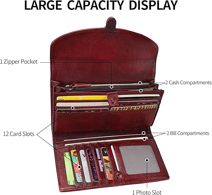 ORIREAL Women's Wallet Genuine Leather Wallet for Ladies Large Capacity Hand-Crafted Wallet Card Holder Purse
