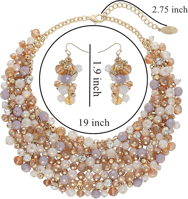 Bocar Fashion Crystal Chunky Collar Statement Necklace Earring Set for Women Gift (NK-10260)