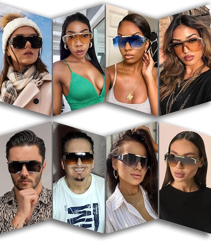 AIEYEZO Square Oversized Sunglasses Flat Top Shield Sun Glasses for Men Women One Lens Square Shades