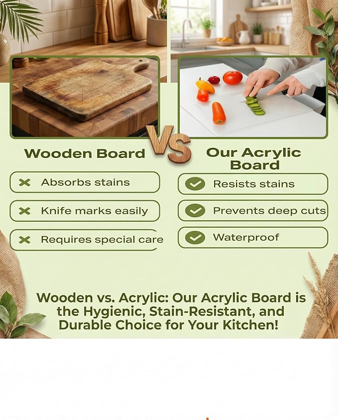 Acrylic Cutting Board with Counter Lip – Small (12" x 16" / 30 x 40 cm) | Clear Kitchen Cutting Board Without Bin, Durable & Easy to Clean, Non-Slip Edge Design