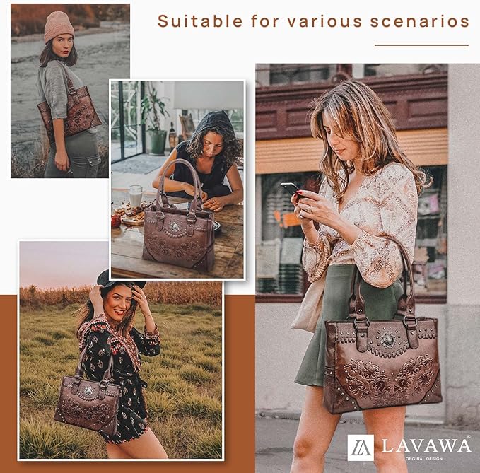 Tote Bag for Women Large Western Purse Ladies Top Handle Shoulder Handbags Vintage Embossed Concho Studs