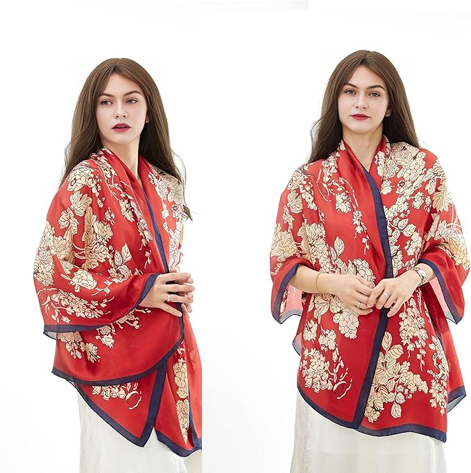 YOUR SMILE Large Mulberry Silk Feeling Long Stain Scarf Lightweight Sunscreen Shawls Wraps for Women