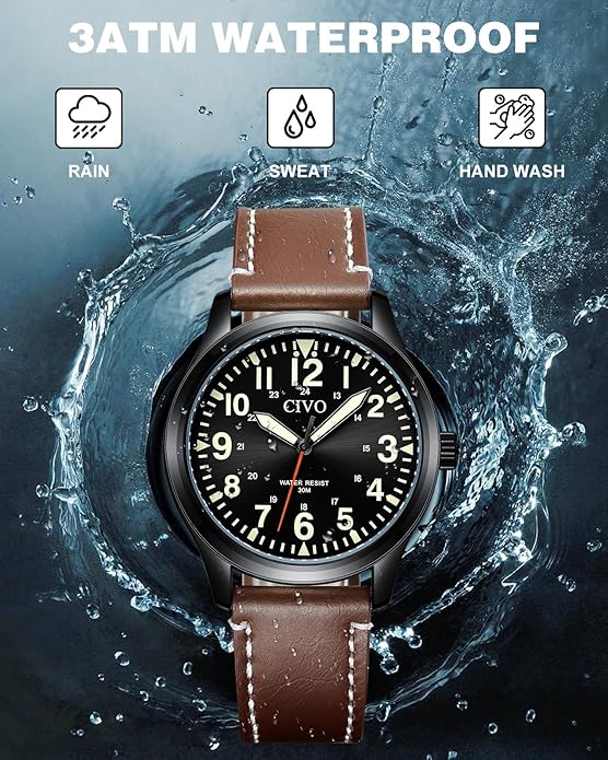 CIVO Analog Wrist Watches for Men: Waterproof Stainless Steel Mens Watches - Silver Watch with Easy Read Dial Men's Watch for Gift