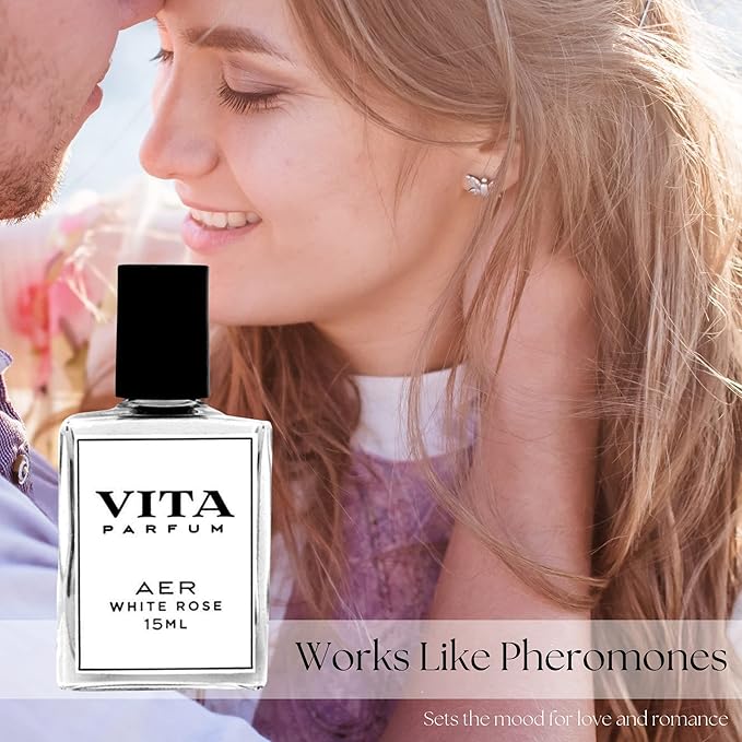 Vita Parfum Rose Perfume Oil, Long Lasting, Vibrant White Rose Fragrance blended with Apple, Geranium and Musk Note with Quartz, Vegan and All Natural Perfume for Women, Mother's Day - 15 ml