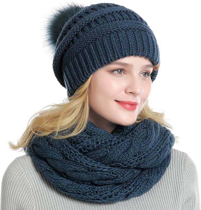 QUEENFUR Winter Women Thick Cable Knit Ribbed Infinity Circle Loop Scarf